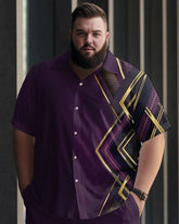 Big Build Men's Purple Personalized Printed Casual Short Sleeve Walking Set